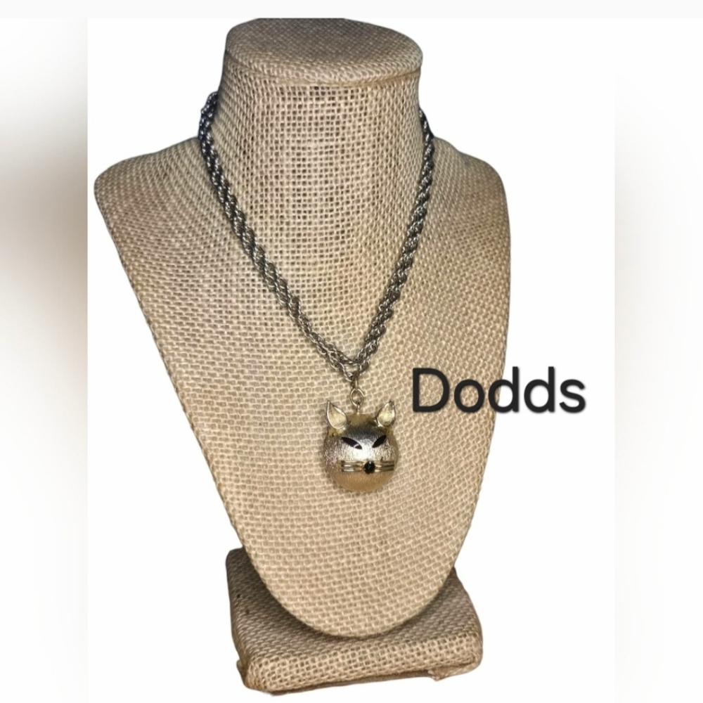 Vintage DODDS Puffy Red Rhinestone Cat Necklace